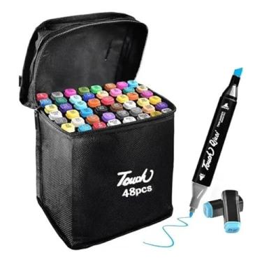 Imagem de Canetas Colorir Ponta Dupla 48 unidades - Ideal Para Colorir, Desenho, Uso Profissional Ou Escolar, Com Estojo Para Todas As Idades