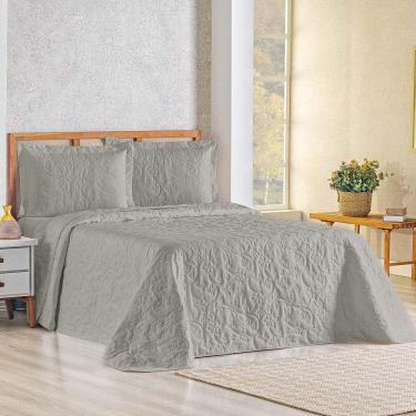 Imagem de Kit Cobre Leito Colcha Celeste Queen 3 Peças Matelado Floral 180 Fios - Cinza