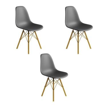 Imagem de Conjunto 3 Cadeiras Eames Estilo Moderno Em Ferro Dourado Com Assento Cinza