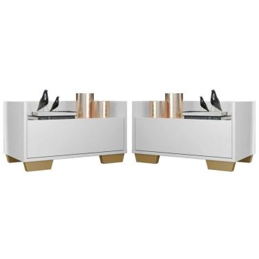 Imagem de Kit com 2 Mesas de Cabeceira 60 Cm com Pés Quadrados Branca