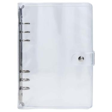Imagem de XiowDow Fichário transparente A5 com bolsos internos, capa de caderno de PVC transparente, 20 mm de diâmetro, anéis redondos prateados, organizador de pastas para agenda, inserções de papel, refis de