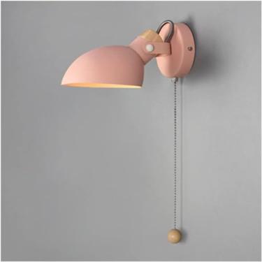 Imagem de Lâmpada De Parede Interna Moderna Com Interruptor De Cordão, Holofote De Parede Ajustável Nórdico E14 Tomada Luz De Leitura De Cabeceira Simples Arandela De Parede De Metal Para, Green