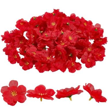 Imagem de GORGECRAFT 100 peças de flores artificiais pequenas flores artificiais tecido tecido flores falsas flores vermelhas flores flores cabeça para guirlanda, artesanato, buquês de casamento, centros de