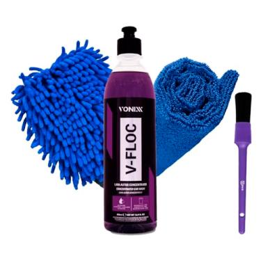 Imagem de Kit Limpeza E Cuidado Automotivo Shampoo V-floc Toalha Secagem Luva Microfibra Pincel Vonixx