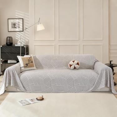 Imagem de CYCMACO Capa de sofá Boho para cães, 198 cm x 231 cm, capas de poltrona grandes, capas de sofá laváveis, capa de sofá seccional para 1 almofada de sofá, protetor de móveis, cinza claro