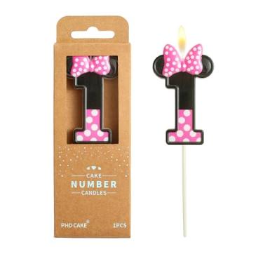 Imagem de PHD CAKE Velas de aniversário com desenho animado rosa e preto, 1 número de velas de aniversário, velas com números de desenho animado, velas com número de bolo, celebração de festa, vela estilo