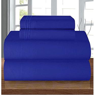 Imagem de Elegante Conforto Luxuoso Macio 1500 Fios Qualidade Egípcia Lençol de 3 Peças Resistente a Enrugamento e Desbotamento Conjunto de Roupas de cama, Bolso Profundo, Moderno, Royal Blue, Queen, 1