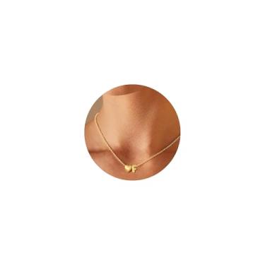 Imagem de QILMILY Colares femininos com inicial bolha - Colar de coração banhado a ouro 14K com letra de coração para mulheres, joias de ouro, presentes personalizados, Latão, Sem Pedra Preciosa