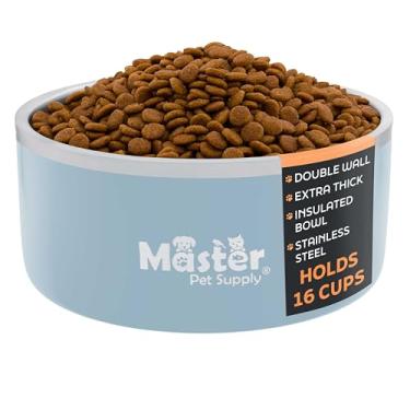 Imagem de Master Pet Supply Tigelas de aço inoxidável para cães – 3,628 g, resistente – azul geleira, parede dupla, isolamento extragrosso, tigela de água antiderrapante para cães, gatos e animais de estimação