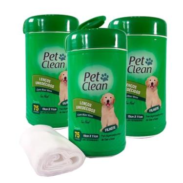 Imagem de Pet Clean Lenços Umedecidos 3 Potes com 75 Unidades, com Aloe Vera para Cães,19x11cm, Limpeza Rápida e Suave sem Álcool