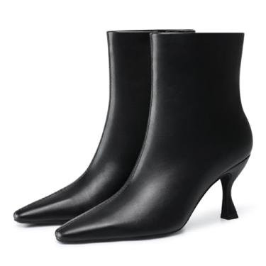 Imagem de CELLENZ Botas femininas de salto gatinho: salto alto de 9 cm, botas de cano curto sexy de bico fino, botas curtas com zíper lateral na moda para uso formal, noite, festa, dia a dia, Preto, 40