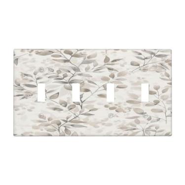 Imagem de SgEdao Capas decorativas para interruptores placa rústica bege folhas cinza folha de oliveira placa de parede de 4 gangues placa de interruptor de luz quadriciclo grande placa frontal jumbo para