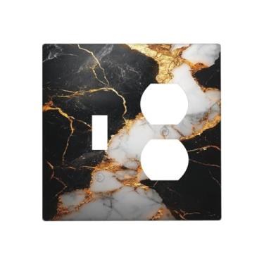 Imagem de SgEdao Capas decorativas modernas com padrão de mármore preto, dourado, cinza, placa de parede de 2 grupos, interruptor de luz duplex, combo de interruptor para banheiro, cozinha, decoração de casa