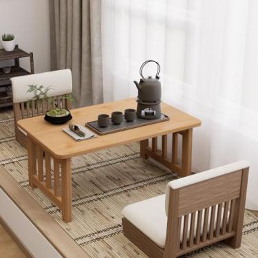 Imagem de GZGKRP Mesa de chão dobrável de bambu japonês, mesa de centro baixa portátil para espaços pequenos, mesa de chá de tatami dobrável para sentar no chão, mesa Chabudai sem montagem para sala de estar