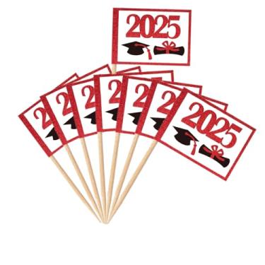 Imagem de BQTBQT 100 Pcs Mini Graduation 2025 Toothpick Flags Decorations Party Theme, Graduates of the Class of 2025 Cap Diploma Cupcake Toppers Cocktail Food Flags Decor（Red）