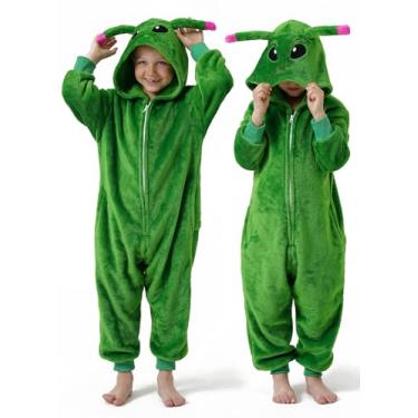 Imagem de DILUFUN Fantasia de alienígena para meninos e meninas, pijama de uma peça, macacão de animal engraçado de Halloween, fantasia de cosplay, roupa de dormir, alienígena 11-12 anos