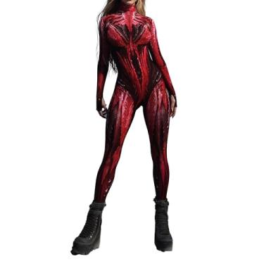 Imagem de Body feminino simbiote vermelho estilo veneno alienígena fantasia cosplay fantasia carnificina festa macacão com zíper oculto (G)