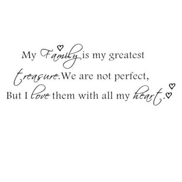 Imagem de Adesivo de parede My Family is My Greatest Treasure, We are not Perfect, but I Love Them with All My Heart Decalque de parede de vinil preto puro letras de arte escrita à mão adesivos decoração de