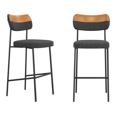 Imagem de Kit 02 Banquetas Altas Cozinha Lila Estofada Com Encosto material sint