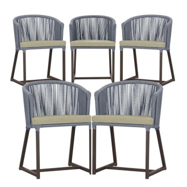 Imagem de 5 Cadeiras De Jantar Noronha Marrom Corda Náutica E7 Trama Prata