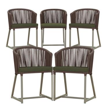 Imagem de 5 Cadeiras De Jantar Noronha Fendi Corda Náutica E13 Trama Marrom