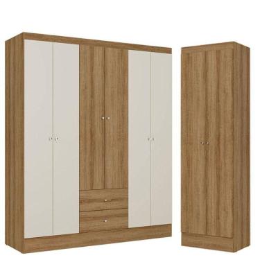 Imagem de Guarda Roupa Casal Astro 6 Portas 2 Gavetas Almendra Off White Acetinado E Multiuso Space Almendra - Thb