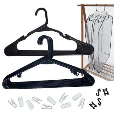 Imagem de Pacote com 20 cabides de plástico, cabides para calças com clipes, duráveis e antiderrapantes que economizam espaço para necessidades de uma única pessoa com 10 clipes + 4 conectores + 1 capa (3