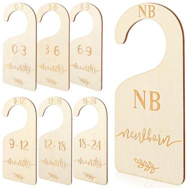 Imagem de Tucnoeu 7 divisórias de madeira para roupas de bebê, marcadores de tamanho para bebê, divisórias de armário de berçário para 0 a 24 meses para pano de berçário doméstico