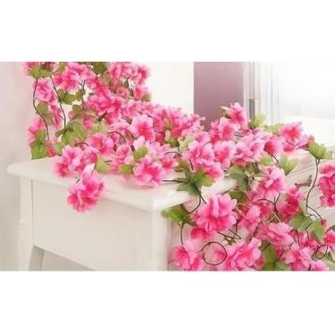 Imagem de Kit 4 Trepadeira Flor de Cerejeira Artificial 180cm com 135 Folhas Decoração de Jardim Vertical e Parede Toque Real (ROSA,2 UNIDADES)