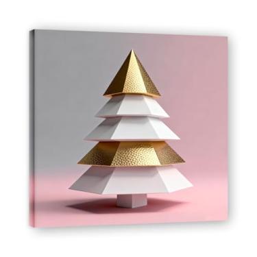 Imagem de NHLDZYH Moldura interna. Pintura em tela de Natal escandinavo Geometria minimalista Ouro escovado em rosa empoeirado Moderno Imagem de parede festiva. A15. 80 x 80 cm - 31,5 x 31,5 polegadas