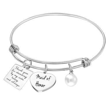 Imagem de Pulseira Maid of Honor, presente de casamento para dama de honra, presente de agradecimento, damas de honra, presentes da noiva, One Size, Aço inoxidável, Sem Pedra Preciosa