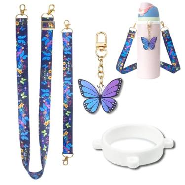 Imagem de Z-synka Conjunto de alça de ombro e alça de alça e pingente para decoração de garrafa de água Owala acessórios de pingente de copo (borboleta)