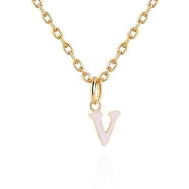Imagem de Colares com inicial feminina, banhado a ouro 14K com letra A-Z com esmalte colorido, corrente ajustável de 45,7 a 50,8 cm - Presentes de Dia dos Namorados para ela, presentes de aniversário, presentes