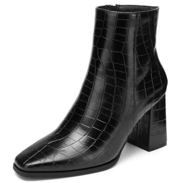 Imagem de NEWBELLA Botas femininas de bico fino no tornozelo – Botas de meia de salto grosso, botas de malha elástica slim fit para moda outono e inverno, Couro preto, 40