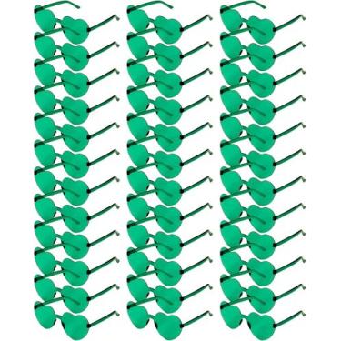 Imagem de ZHANGBY 36 pares de óculos de sol de coração para mulheres, sem moldura, cor transparente moderna, óculos de coração de festa, verde