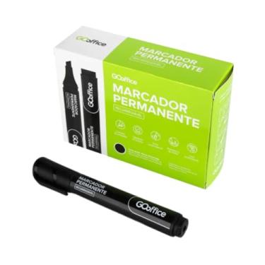Imagem de GO Office Marcador Permanente Preto, Ponta Chanfrada 5mm, Recarregável, Uso Profissional, Caixa com 10 Unidades, Para Papel, Papelão, MDF, EVA, Madeira e Vidro