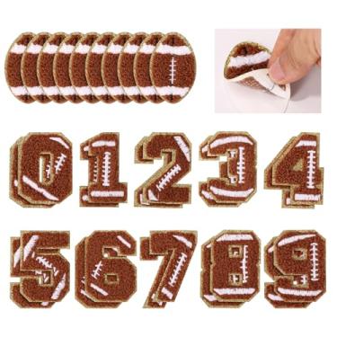 Imagem de 30 Patches de Números de Futebol em Chenille, Autocolantes Bordados com Bordas Douradas Tema Desportivo para Costurar em Mochilas Bonés e Artigos para Festas Desportivas