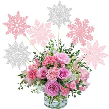 Imagem de Ephlyn 12Pcs Snowflake Centerpiece Sticks Frozen Snowflake Table Flower Centerpieces Christmas Floral Decorations for Winter Wonderland Baby Shower Frozen Birthday Party Supplies Light Pink Silver