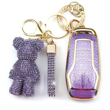 Imagem de Rayslesan Linda capa de chaveiro com pingente de urso de strass, capa inteligente de TPU para mulheres, compatível com Ford Fusion (Mondeo) Mustang F150 Edge Explorer, Lincoln MKZ MKC MKX (5 botões
