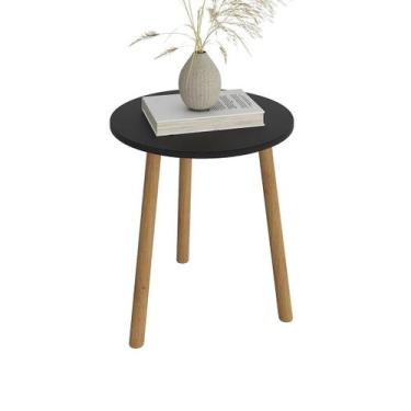 Imagem de Mesa De Canto Redonda Apoio Pes Palito Sala Luxo - Preto - Fino Inox