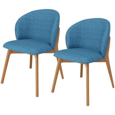 Imagem de Kit 02 Cadeiras de Jantar e Estar Living Estofada Mia L02 Linho Azul - Lyam Decor