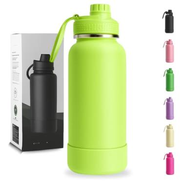 Imagem de Garrafa Térmica 1000ML - Duplamente Isolada, Aço Inox 304, Base Emborrachada Anti Derrapante, Mantém Bebidas Quentes por 12 Horas e Geladas por 24 Horas (Verde Limão Wide)