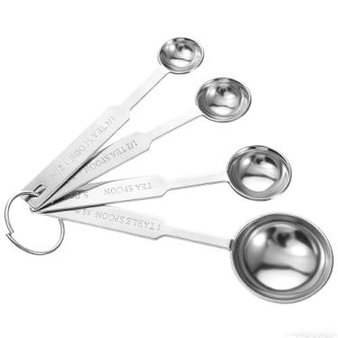 Imagem de Conjunto de 4 colheres medidoras de aço inoxidável colher de café 1 colher de sopa (15 ml) 1 colher de chá (5 ml) 1/4 colher de chá 1/2 colher de sopa. Utensílios de cozinha para cozinhar e assar