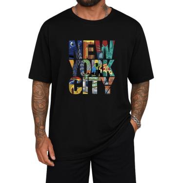 Imagem de Camiseta Oversized NYC Gola Alta Streetwear Algodão Academia-Masculino
