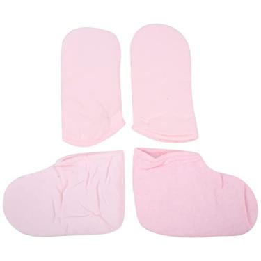 Imagem de Conjunto de luvas de cera de parafina isoladas macias para cuidados com os pés luvas branqueadoras tratamento SPA salão profissional uso doméstico poliéster rosa 28x15cm 30x21x16cm
