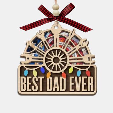 Imagem de Best Dad Ever Enfeite de Natal de madeira, 2 camadas de madeira e acrílico, enfeite de Natal para pai, chave de reparo de carro, presente para engenheiro de reparo de automóveis, técnico, pai, papai