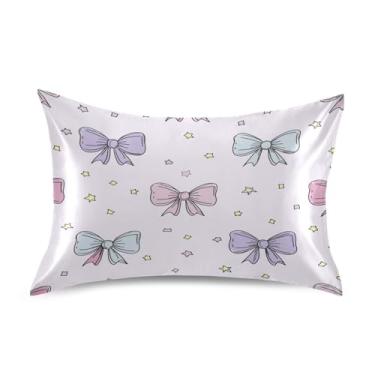 Imagem de Blueangle Kawaii Bows Fronha de cetim para cabelo e pele, fronha de seda, tamanho Queen (50,8 x 76,2 cm) - Capas de almofada de cetim refrescantes com fecho de envelope (47)