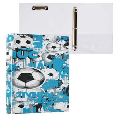 Imagem de Blueangle Fichário de 3 anéis de futebol azul com prancheta e 2 bolsos - Organizador de documentos decorativos de 3 cm para escritório, suprimentos para reuniões (657)