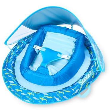 Imagem de Swimways Boia de mola infantil, boia de piscina para bebês com dossel e proteção FPS, acessórios de piscina para crianças de 3 a 9 meses, tubarão