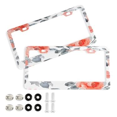 Imagem de SEHANY Molduras de placa de carro rosa dos namorados, capas de moldura de placa de carro de alumínio à prova de ferrugem com orifícios elípticos e parafusos serve para veículos padrão dos EUA tamanho